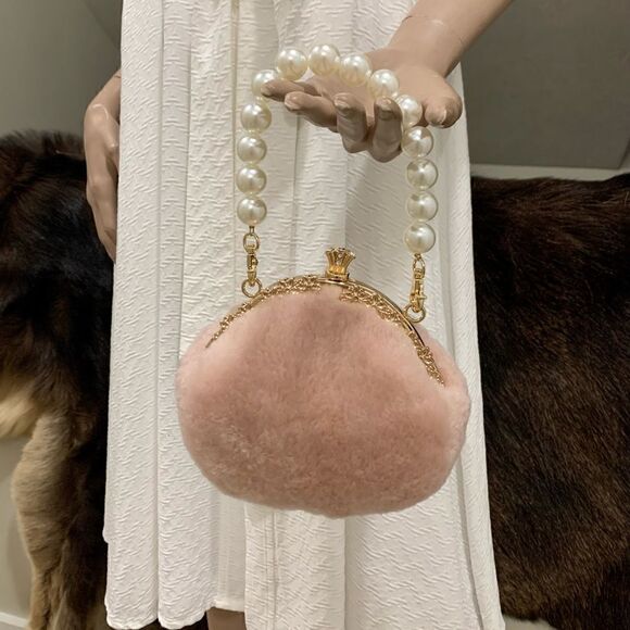 Handmade Cute Real Shearling Perfume Bottle Shaped Clutch/Wristlet/Crossbody - Picture 2 of 15